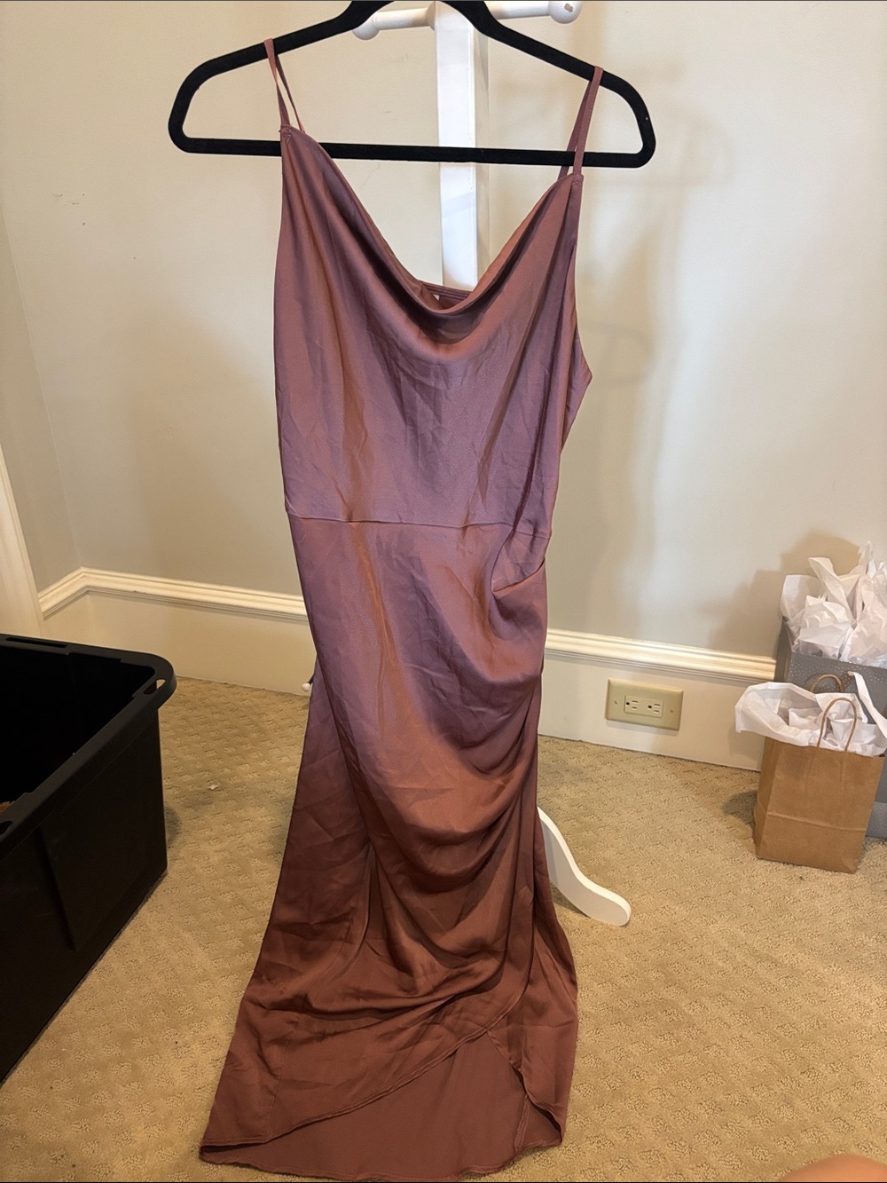 Strapless Satin Slip Dress in Mauve